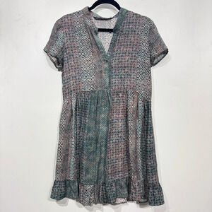 Peruvian Connection Patchwork Floral Babydoll Dress Sz S Multicolor Boho Beach